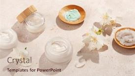  Presentation with natural skincare - PPT theme consisting of skincare-products-and-jasmine-flowers background and a lemonade colored foreground