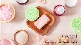  Presentation with natural skincare - PPT layouts with skincare-products-and-rose-flowers background and a coral colored foreground