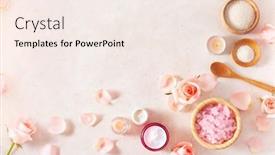  Presentation with natural skincare - PPT theme with skincare-products-and-rose-flowers background and a sky blue colored foreground