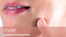  Presentation with lotion - PPT theme enhanced with skinlotion a young woman puts lotion on her face background and a coral colored foreground