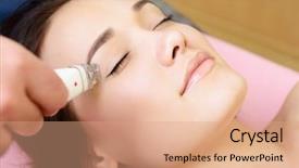  Presentation with beautiful young woman getting face - Colorful slide deck enhanced with skinmedical - beautiful face of young woman backdrop and a coral colored foreground