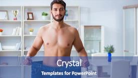  Presentation with weight loss - Audience pleasing slide deck consisting of skinny men - man in oversized pants backdrop and a ocean colored foreground