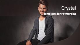  Presentation with man looking up happy - PPT layouts featuring skinny men - portrait of happy young man background and a dark gray colored foreground