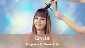  Presentation with beauty salon - Cool new PPT theme with skinny young girl portrait in beauty salon with colourful shiny concept backdrop and a coral colored foreground