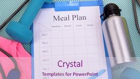  Presentation with meal plan - Colorful PPT theme enhanced with skipping meals - meal plan and sports equipment backdrop and a sky blue colored foreground