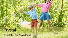  Presentation with play - Amazing theme having skipping school - boy and girl happily play backdrop and a  colored foreground