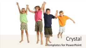  Presentation with kids - Cool new presentation with skipping school - four kids jumping on white backdrop and a lemonade colored foreground