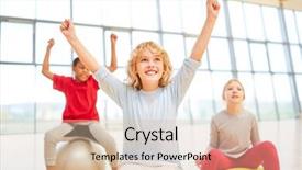  Presentation with physical education - Colorful presentation enhanced with skipping school - group of children cheers backdrop and a soft green colored foreground