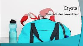  Presentation with school sports - Slide set with skipping school - sports bag with sports equipment background and a white colored foreground