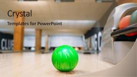  Presentation with green and wood - Cool new presentation design with skittle - green bowling ball on wooden backdrop and a coral colored foreground