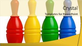  Presentation with child development developing toy - PPT theme having skittle - toy bowling on a white background and a blonde colored foreground