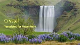  Presentation with lupines - Slides featuring skogafoss waterfall iceland europe summer landscape with blooming lupines cloudy morning beauty in nature background and a tawny brown colored foreground