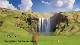  Presentation with water flow - Presentation design enhanced with skogafoss waterfall in iceland guy background and a  colored foreground