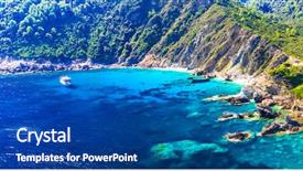  Presentation with island - Audience pleasing presentation design consisting of skopelos island impressive view backdrop and a ocean colored foreground