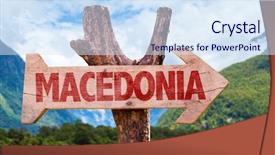  Presentation with macedonia - PPT layouts with skopje - macedonia wooden sign with mountains background and a sky blue colored foreground