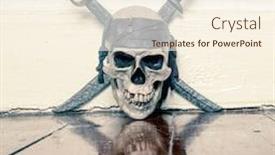  Presentation with bone - Slide set featuring skul and crose bone on a wooden floor with reflection background and a cream colored foreground