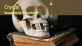  Presentation with skull - Audience pleasing slide deck consisting of skull and candle on old book isolated on black backdrop and a coral colored foreground
