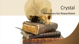  Presentation with stack of old books - Beautiful presentation theme featuring skull and old books isolated backdrop and a lemonade colored foreground