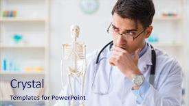  Presentation with skeleton bones - Theme having skull fracture - doctor student studying the bones background and a sky blue colored foreground