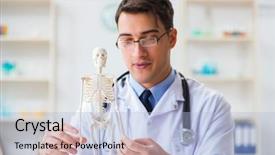  Presentation with skeleton bones - Presentation theme consisting of skull fracture - doctor student studying the bones background and a light blue colored foreground