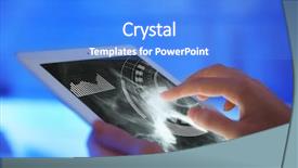  Presentation with tablet - Colorful slide deck enhanced with skull fracture - doctor working with tablet-pc close backdrop and a cobalt blue colored foreground