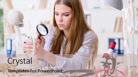  Presentation with skull - Slide set consisting of skull fracture - student sitting in classroom background and a  colored foreground