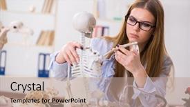  Presentation with skull - Presentation design consisting of skull fracture - student sitting in classroom background and a coral colored foreground