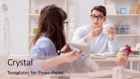  Presentation with medical students - Colorful slide set enhanced with skull fracture - two medical students studying backdrop and a soft green colored foreground