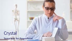  Presentation with real woman hair texture human - PPT layouts enhanced with skull fracture - woman doctor studying human skeleton background and a  colored foreground
