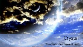  Presentation with alien - Cool new PPT theme with sky and alien planets element backdrop and a light blue colored foreground