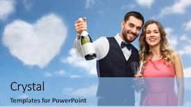  Presentation with valentines day - Presentation theme having sky and heart shaped cloud background and a  colored foreground
