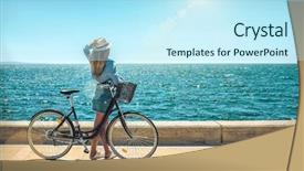  Presentation with bicycle - Slide set with sky and sea looking forward background and a cool aqua colored foreground