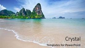  Presentation with blue crystal - Audience pleasing PPT layouts consisting of sky at krabi bay thailand backdrop and a  colored foreground