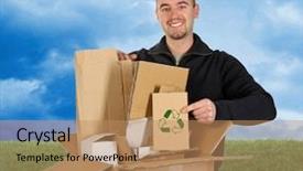  Presentation with green-lawn - Slides with sky background man recycling background and a coral colored foreground