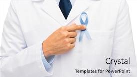  Presentation with healthcare blue ribbon - PPT theme featuring sky blue prostate cancer background and a light gray colored foreground