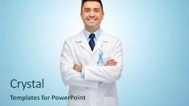  Presentation with healthcare blue ribbon - Cool new slide deck with sky blue prostate cancer backdrop and a light blue colored foreground