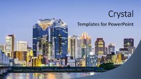  Presentation with osaka - Slide set featuring sky building - osaka japan skyline at umeda background and a light blue colored foreground