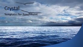  Presentation with seagull - Presentation theme consisting of sky clouds sea - seagull flying over ocean background and a teal colored foreground