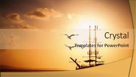  Presentation with sinked ship - PPT theme with sky clouds sea - ship silhouette at sunset background and a blonde colored foreground