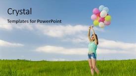  Presentation with teamwork fun - Slide set having sky colorfull - young beautiful woman having fun background and a light blue colored foreground