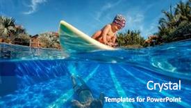  Presentation with airport boarding board - Theme with sky diving - baby surfer sitting on surf background and a teal colored foreground