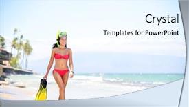  Presentation with water ocean - Audience pleasing presentation theme consisting of sky diving - beach woman walking by ocean backdrop and a sky blue colored foreground