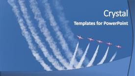  Presentation with leave - Presentation theme having sky diving - five red jets leave white background and a ocean colored foreground