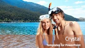  Presentation with supply chain gear - Colorful PPT theme enhanced with sky diving - happy young couple with snorkelling backdrop and a red colored foreground