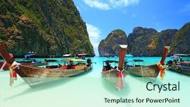  Presentation with boats - Slides having sky diving - long tail boats parking background and a mint green colored foreground