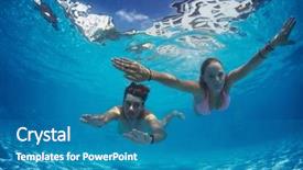  Presentation with water woman swimming underwater - PPT theme having sky diving - young couple underwater background and a teal colored foreground