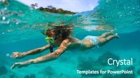  Presentation with clear - Slide deck with sky diving - young lady snorkeling background and a ocean colored foreground
