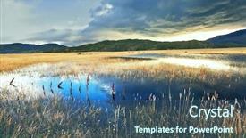  Presentation with chile - Beautiful theme featuring sky is partially covered with low thunderclouds shallow lake overgrown with reeds reflects the blue sky the valley is surrounded by mountains in the national park torres del paine chile backdrop and a ocean colored foreground