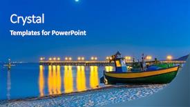  Presentation with fishing boat - Presentation theme having sky lanterns - baltic beach with fishing boat background and a dark gray colored foreground