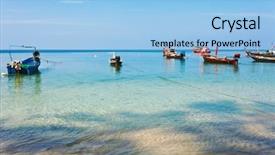  Presentation with clean water - Presentation design having traditional thai boats near background and a light blue colored foreground